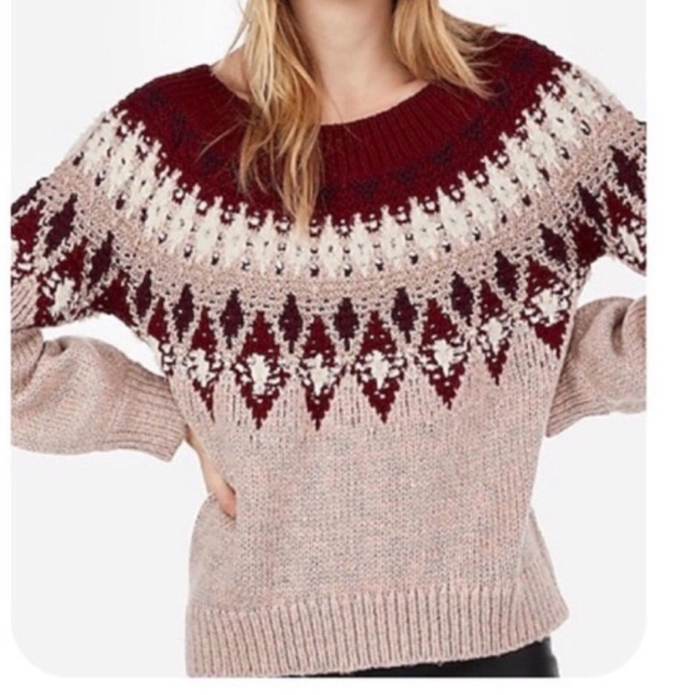 Express Pink Fair Isle Knit Sweater